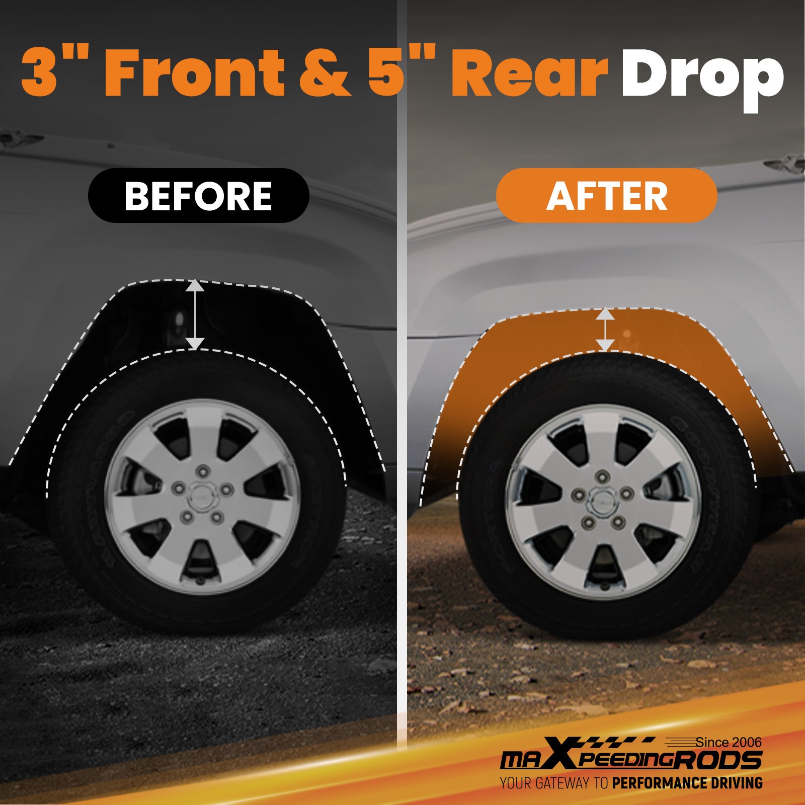 Performance Lowering Kit 3"/5" for Ford Ranger 2WD 1998-2015 with Flip Kit