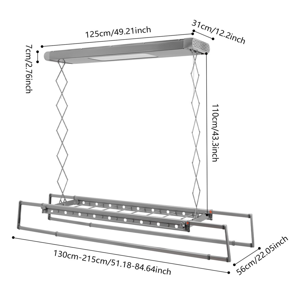 Electric Retractable Airing Rack W/ Remote Control & Light Clothes Drying Rack