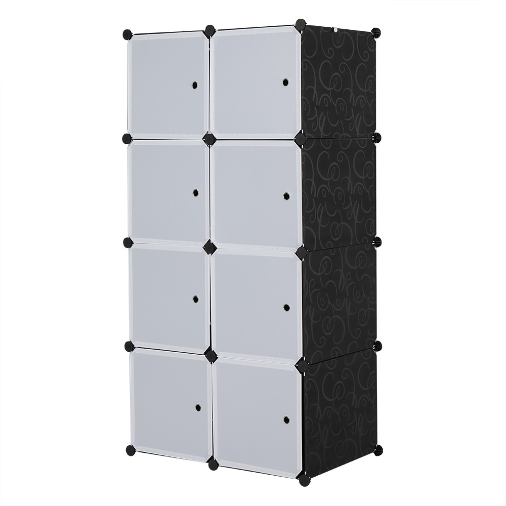 8Cube Stackable PlasticOrganizer,White Doors Black Panels,Modular Closet Cabinet