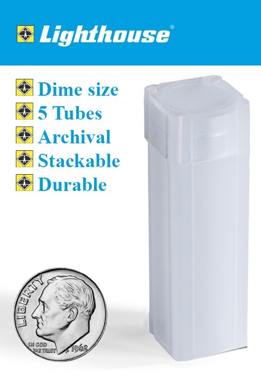 5 US Dime Size Square Coin Tubes Archival Stackable Durable Lighthouse Numis