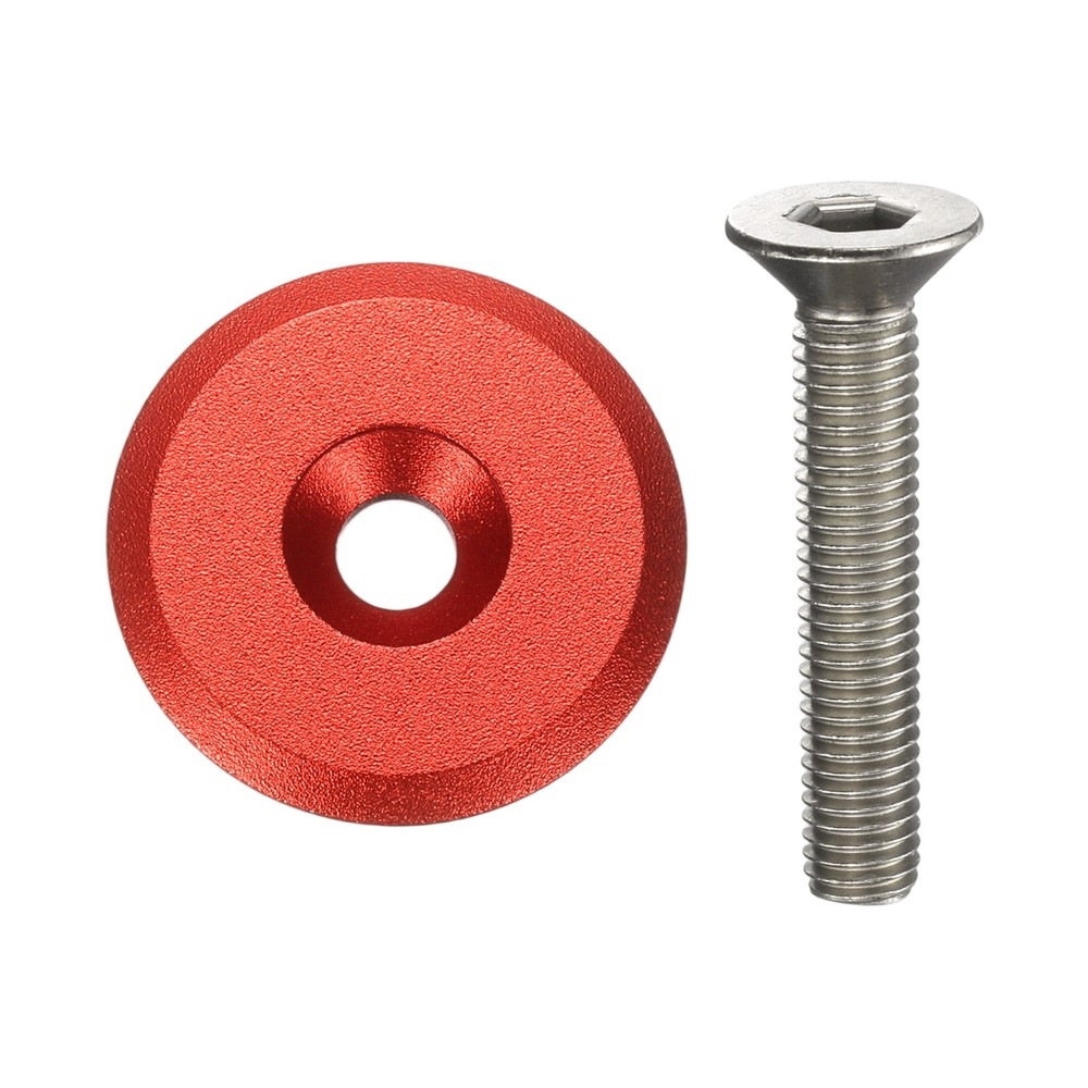 Bicycle Headset Stem Top Cap 1-1/4" OD Matte Surface with M6 Bolt, Red