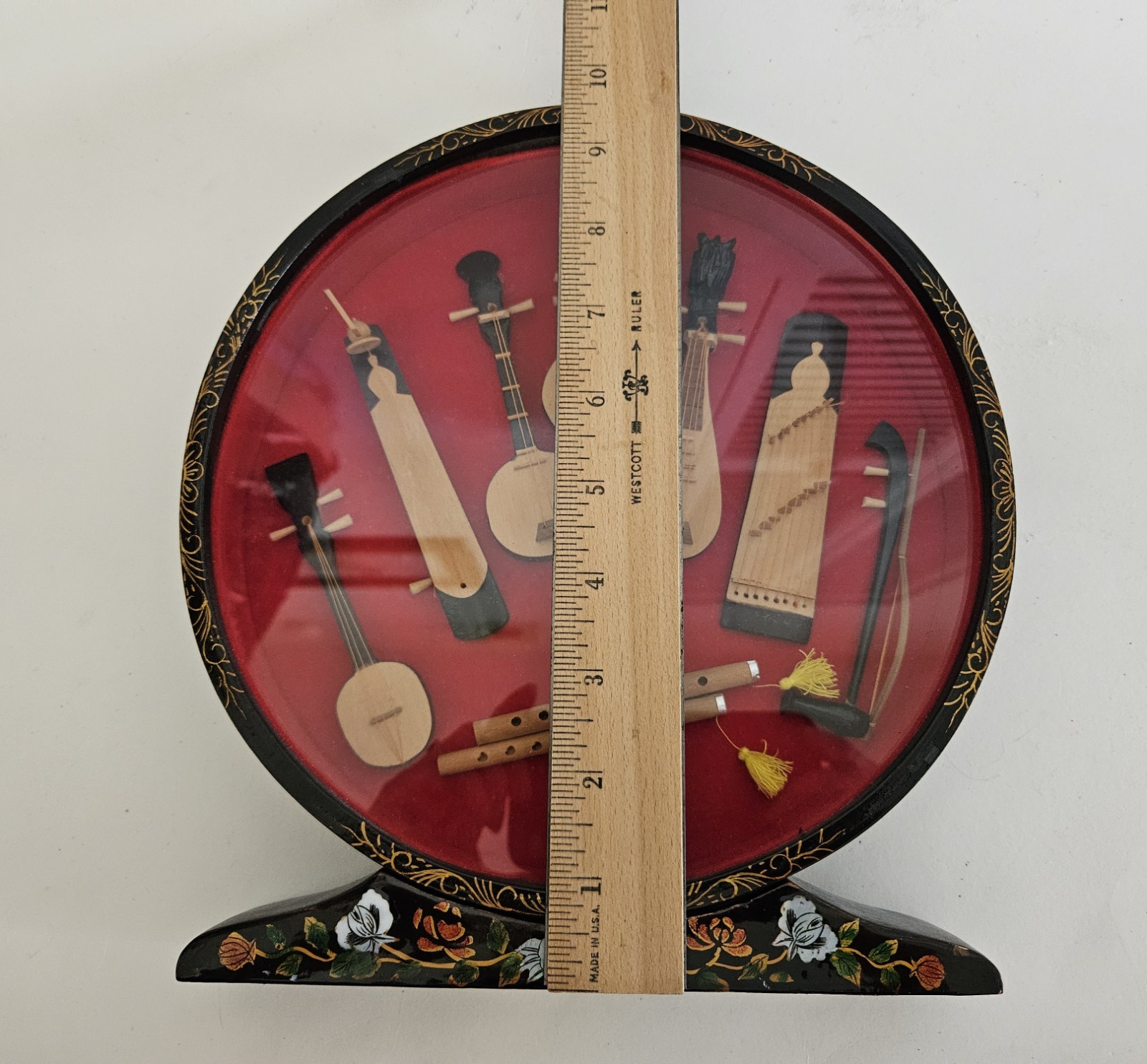 Chinese Mini Vtg Musical Instruments Wooden Show Case Display Mother of Pearl