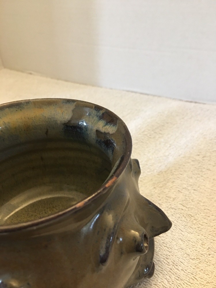 Face Pottery Decor Piece / Planter Artist Signed & Dated 2001