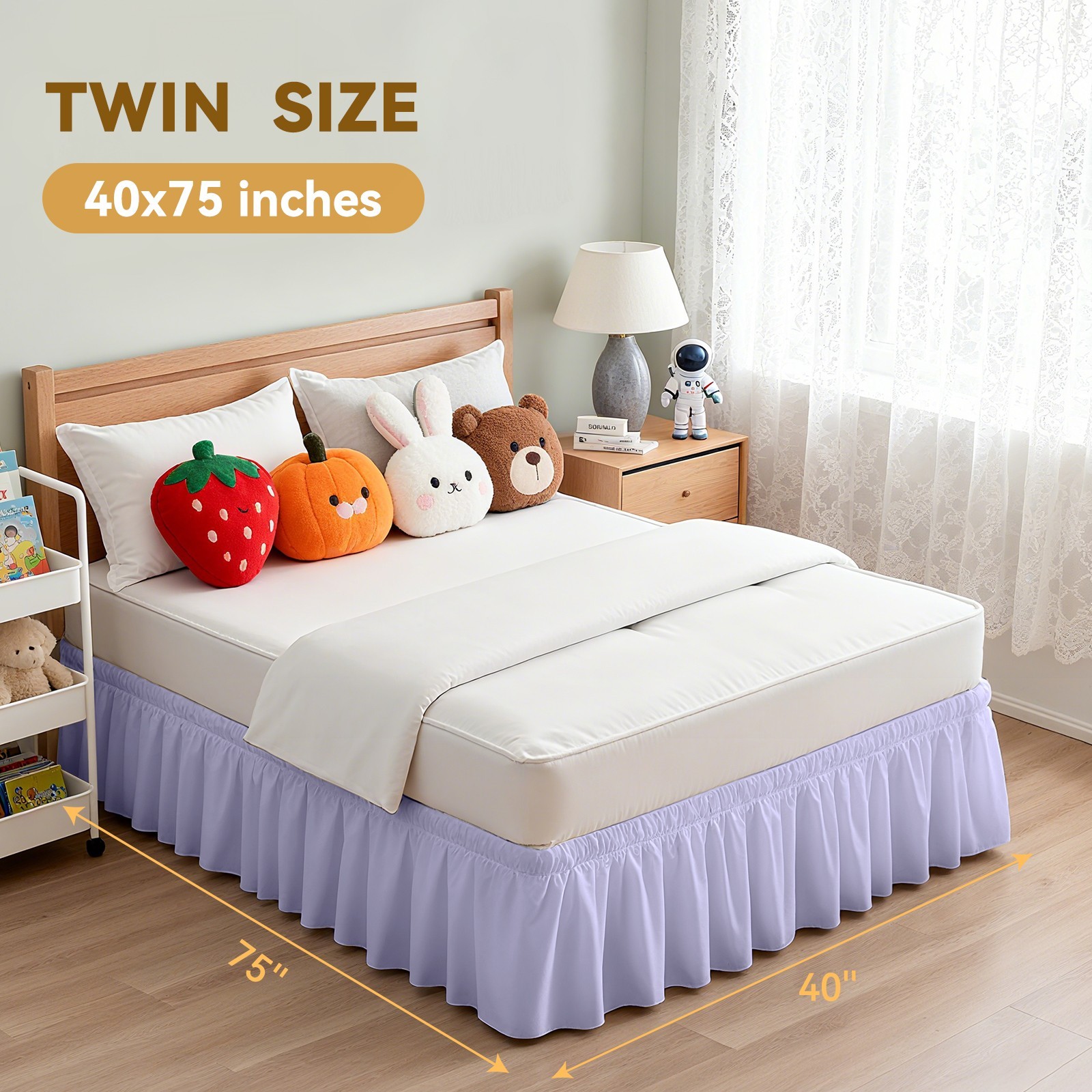 Purple Bed Skirt for Twin Bed, 18-inch Tailored Drop, Adjustable Elastic Belt