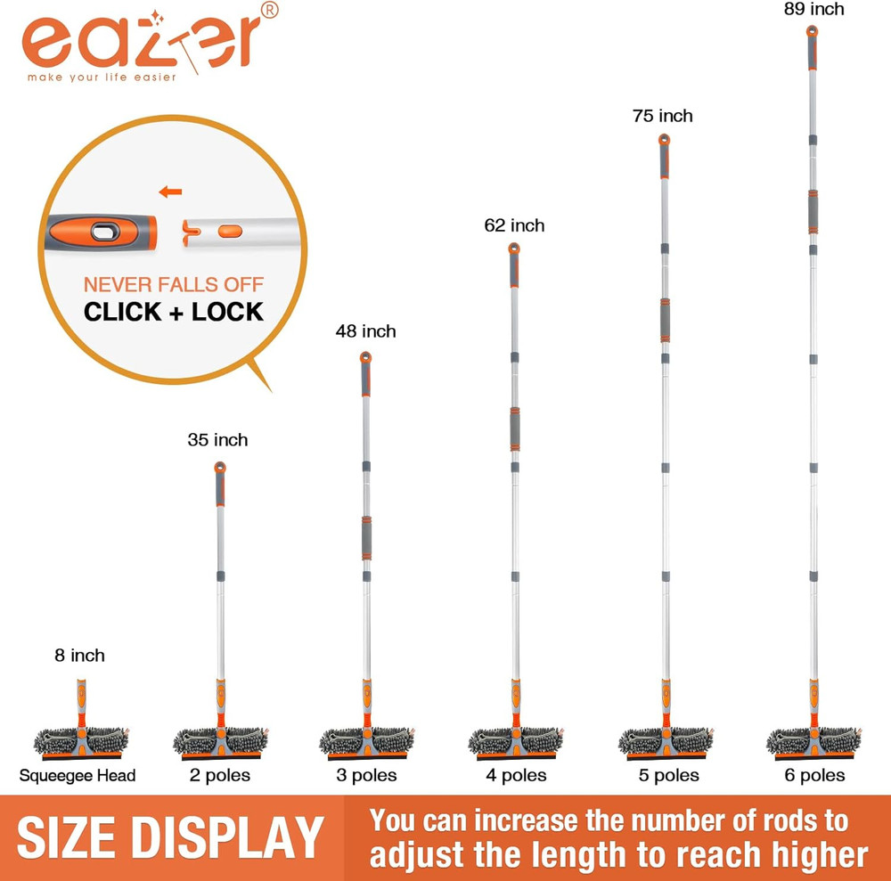 Eazer 89'' Squeegee Window Cleaner 2 in 1 Rotatable Window Cleaning Tool Kit wit