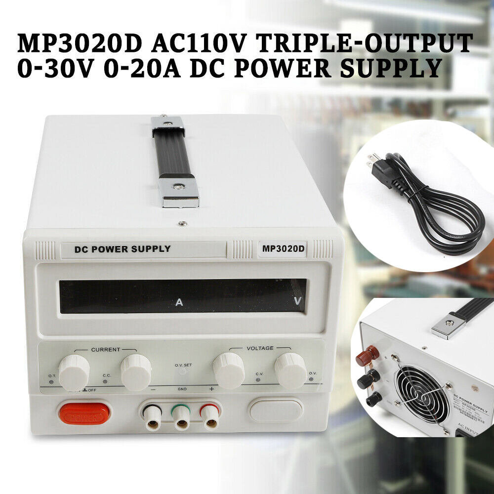 DC Power Supply Variable 30V 20A Adjustable High Precision Digital & Power Cord