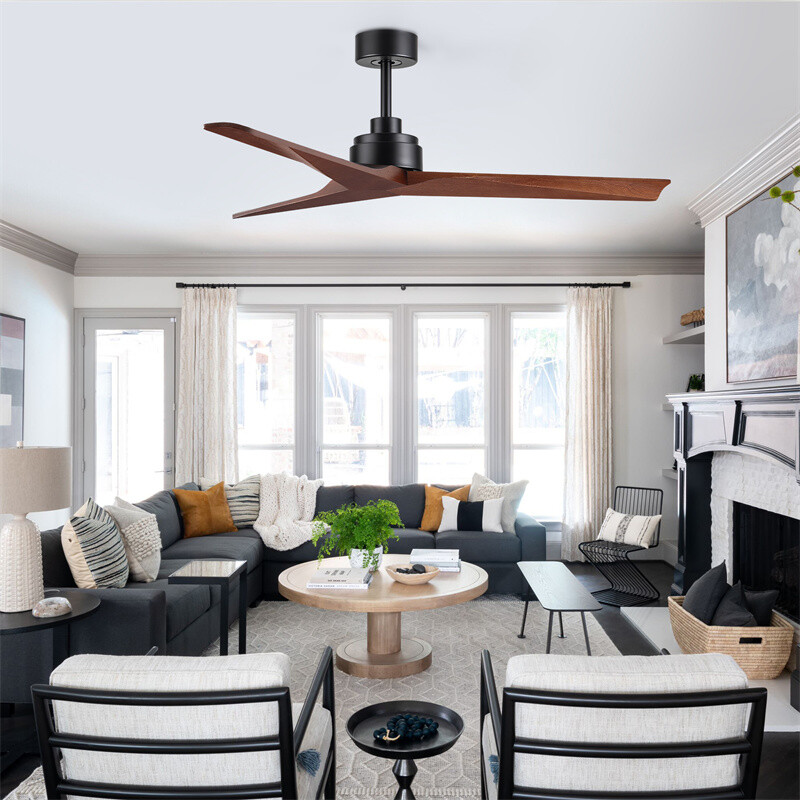 52" Lowe Profile Ceiling Fan No Light Solid Wood Blades Reversible Remote Indoor