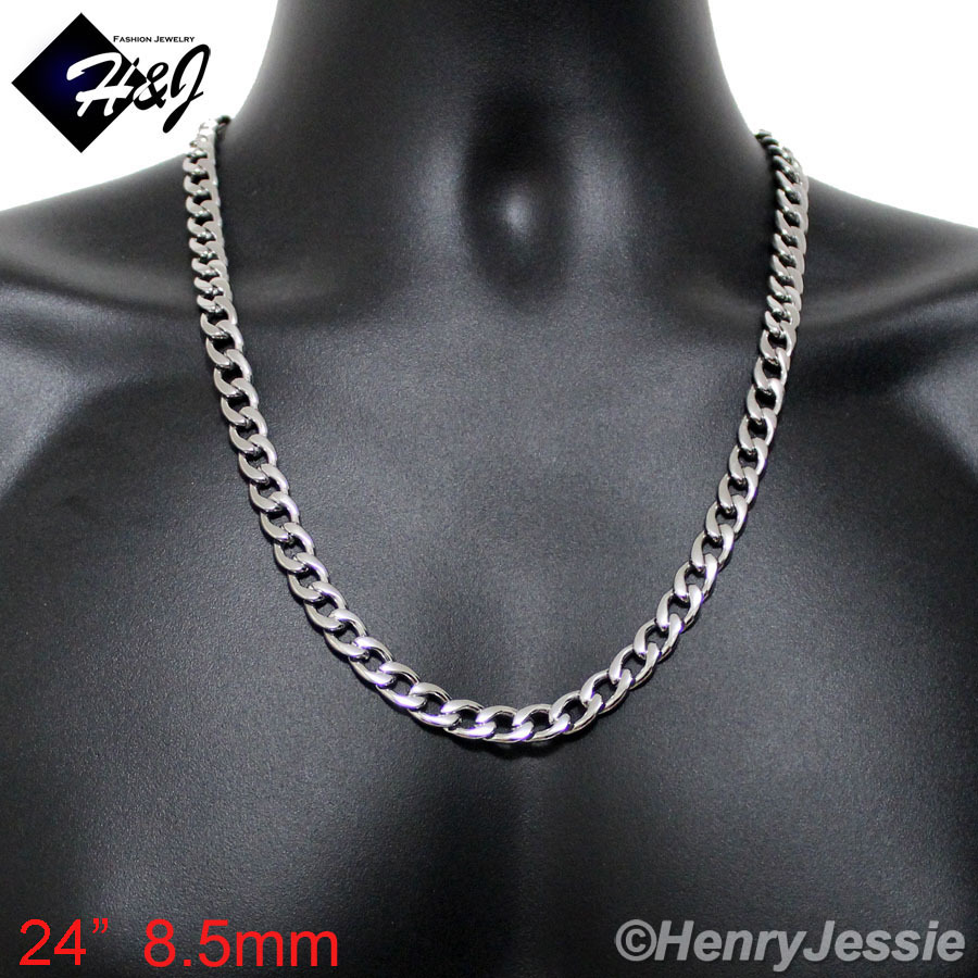 18"-40"MEN Stainless Steel 4/5/6/7/8.5/9.5/12mm Silver Cuban Curb Chain Necklace