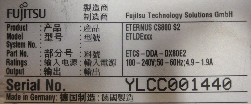 Fujitsu Eternus CS800 S2 DX80 Array 24TB HDD CA07237-E120 2x CA07145-C661 I/O