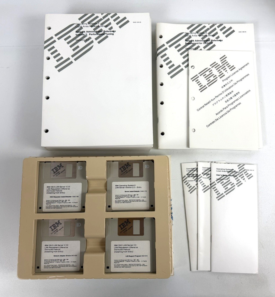 Vtg Rare IBM OS/2 Lan Server Version 2.0 Entry 3.5" Floppy Disks & References