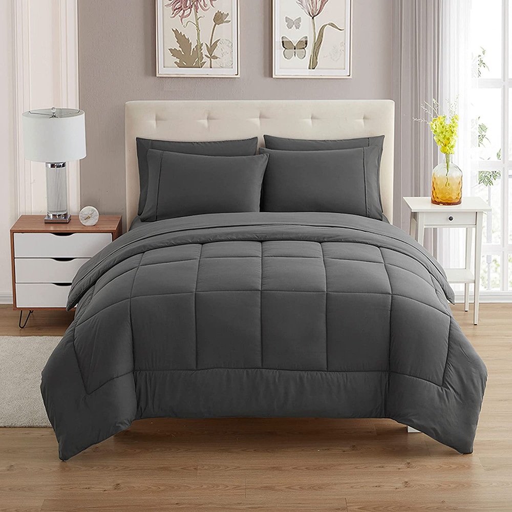 Comforter Set Soft Down Alternative Blanket & Luxurious Microfiber Queen Gray