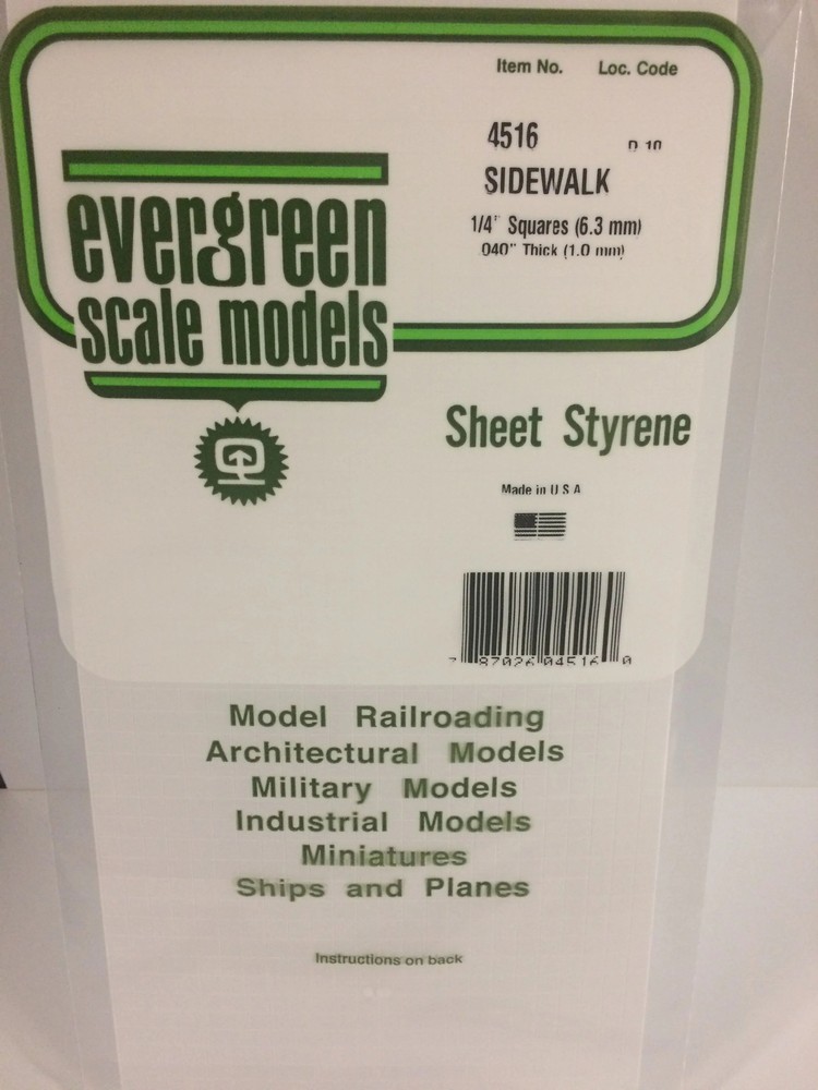 Evergreen Scale Models 4516 Styrene Sidewalk 1/4"