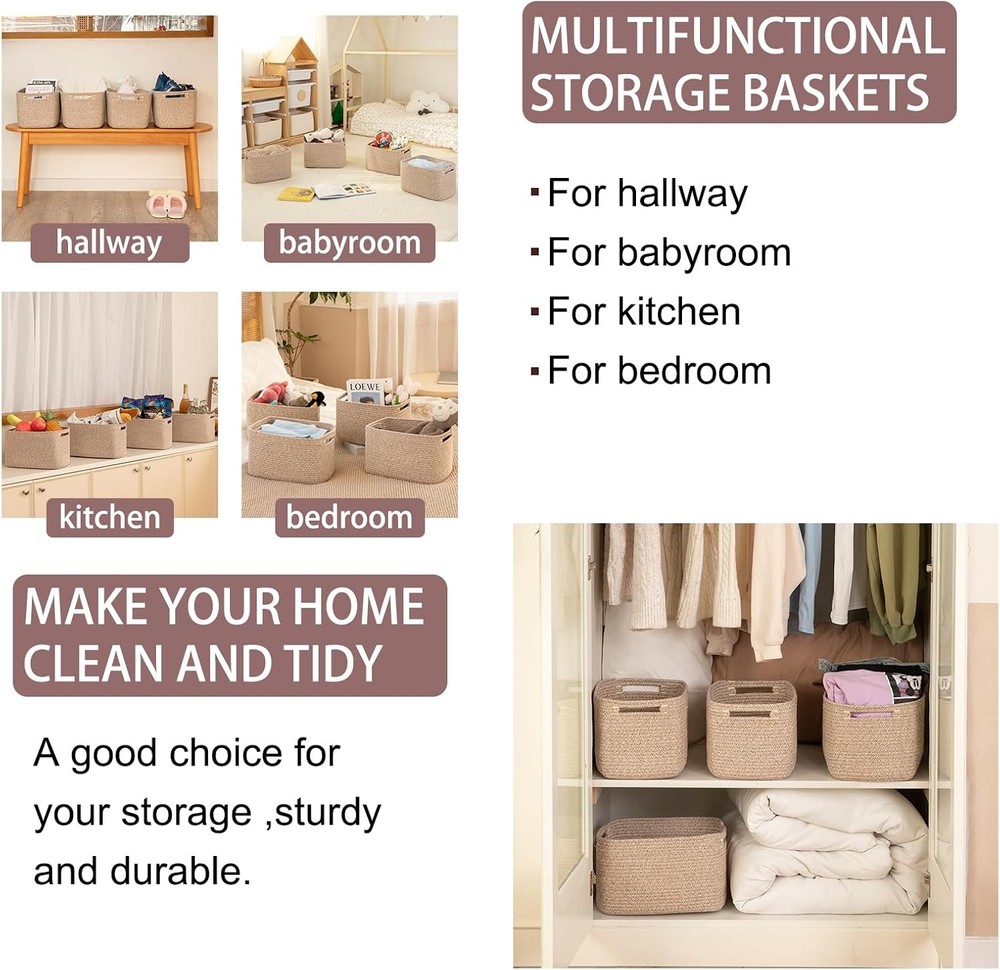 4 Pack Storage Baskets for Organizing, Cube Storage Bins for Shelves, Rectangle