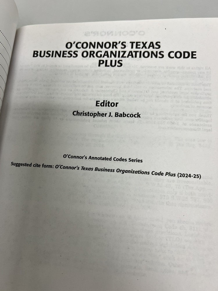 TEXAS BUSINESS ORGANIZATIONS CODE Plus (2024-2025)