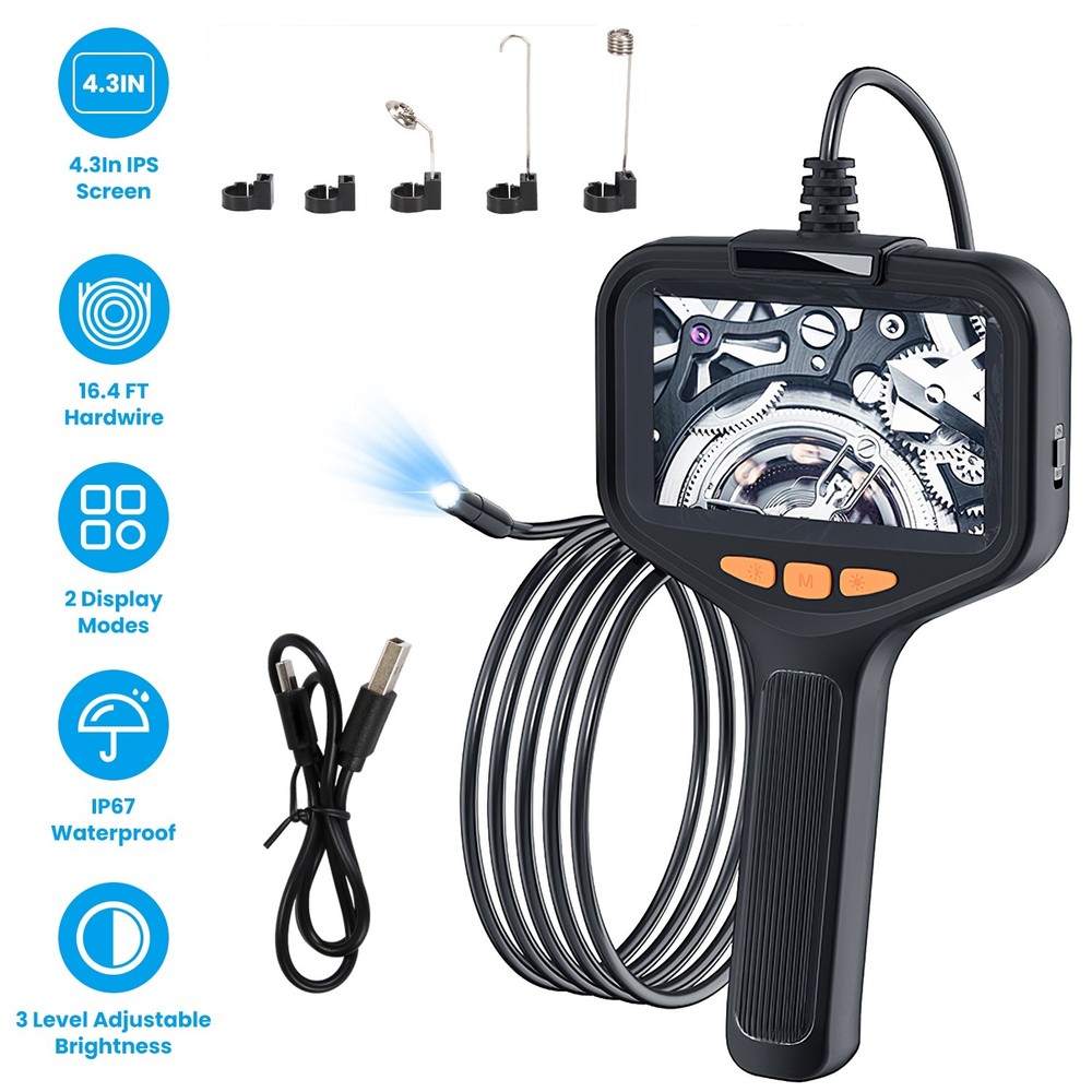 4.3" Articulating Borescope Waterproof Inspection Camera 16.4ft Cable w/ Light