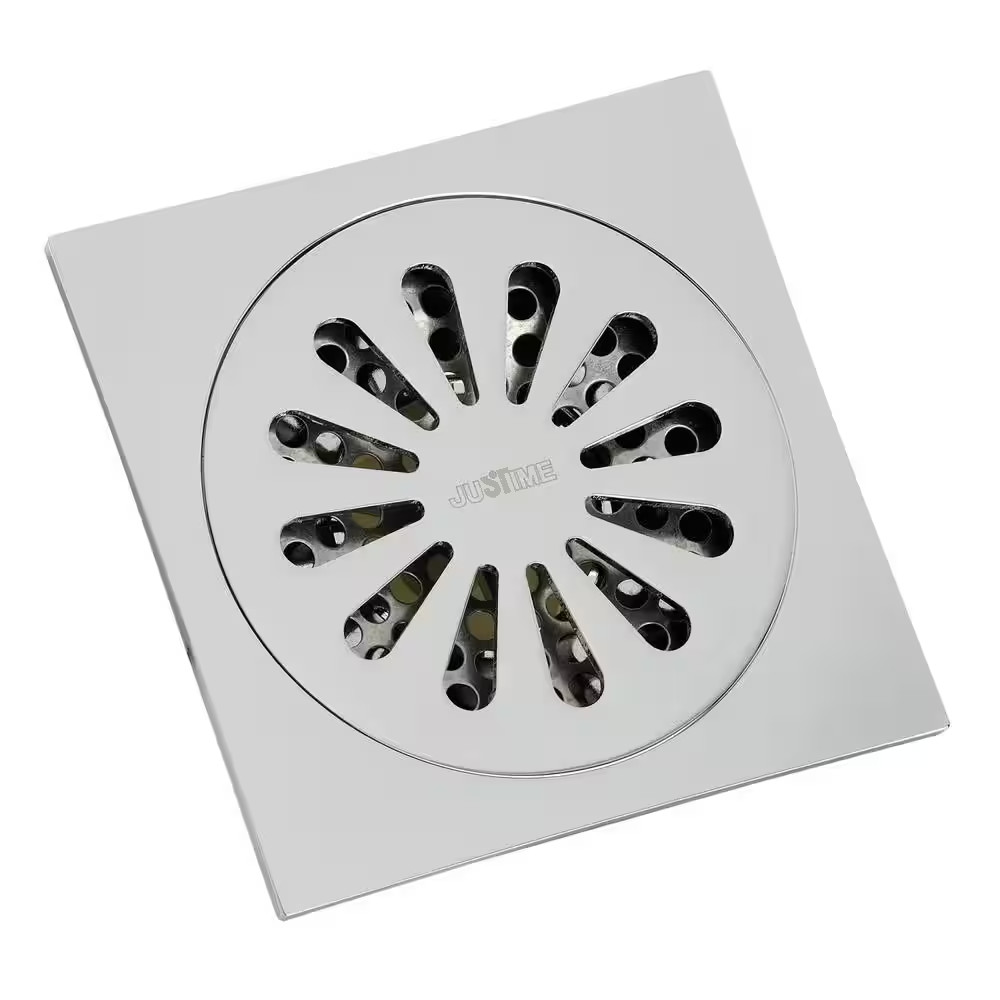 Sunburst 4 In. Square Grid Shower Drain, Chrome
