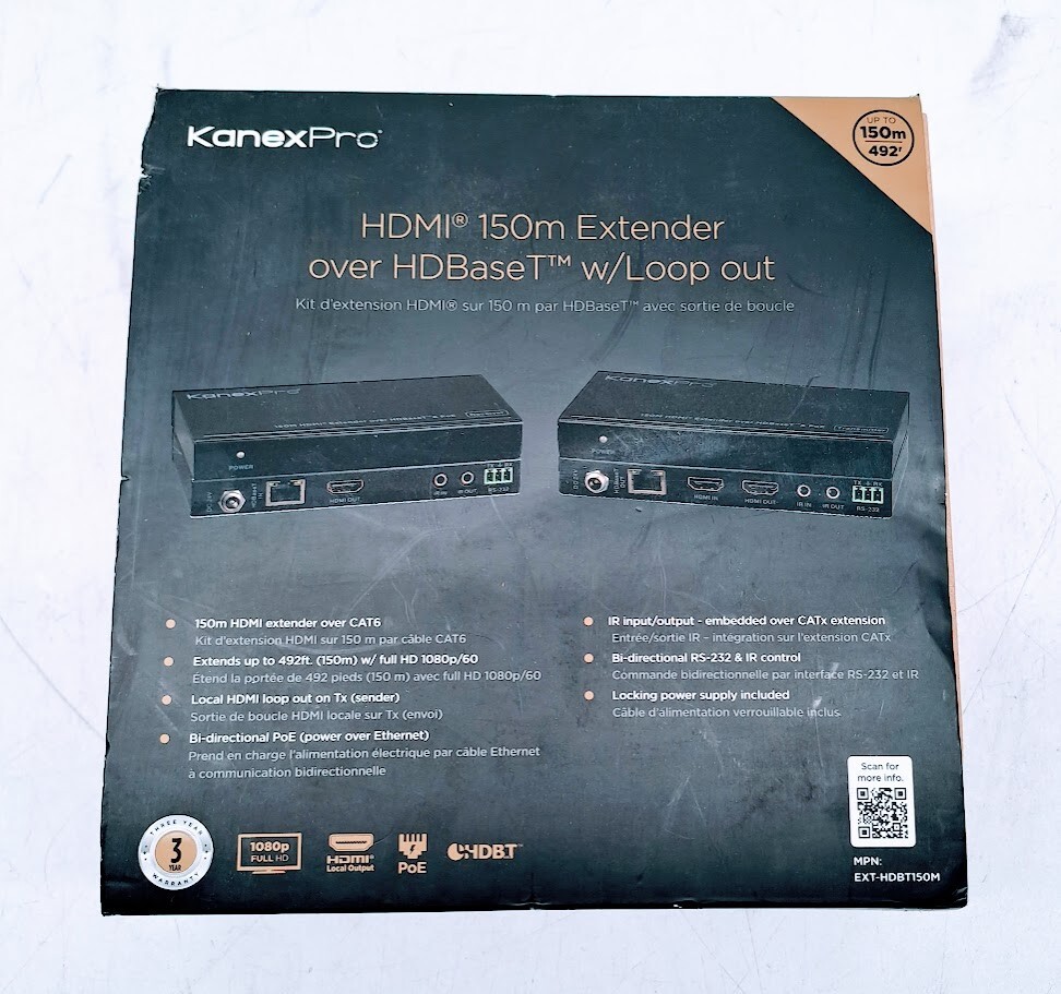 KanexPro HDMI 150m Extender Over HDBaseT W/ Loop out EXT-HDBT150M