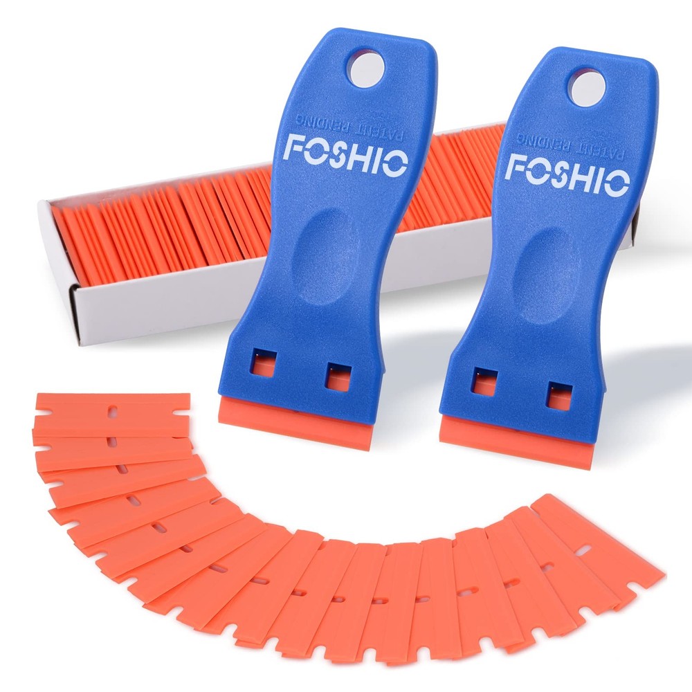 Plastic Razor Blade Scraper 2 Tools 100 Blades Adhesive Remover Kit