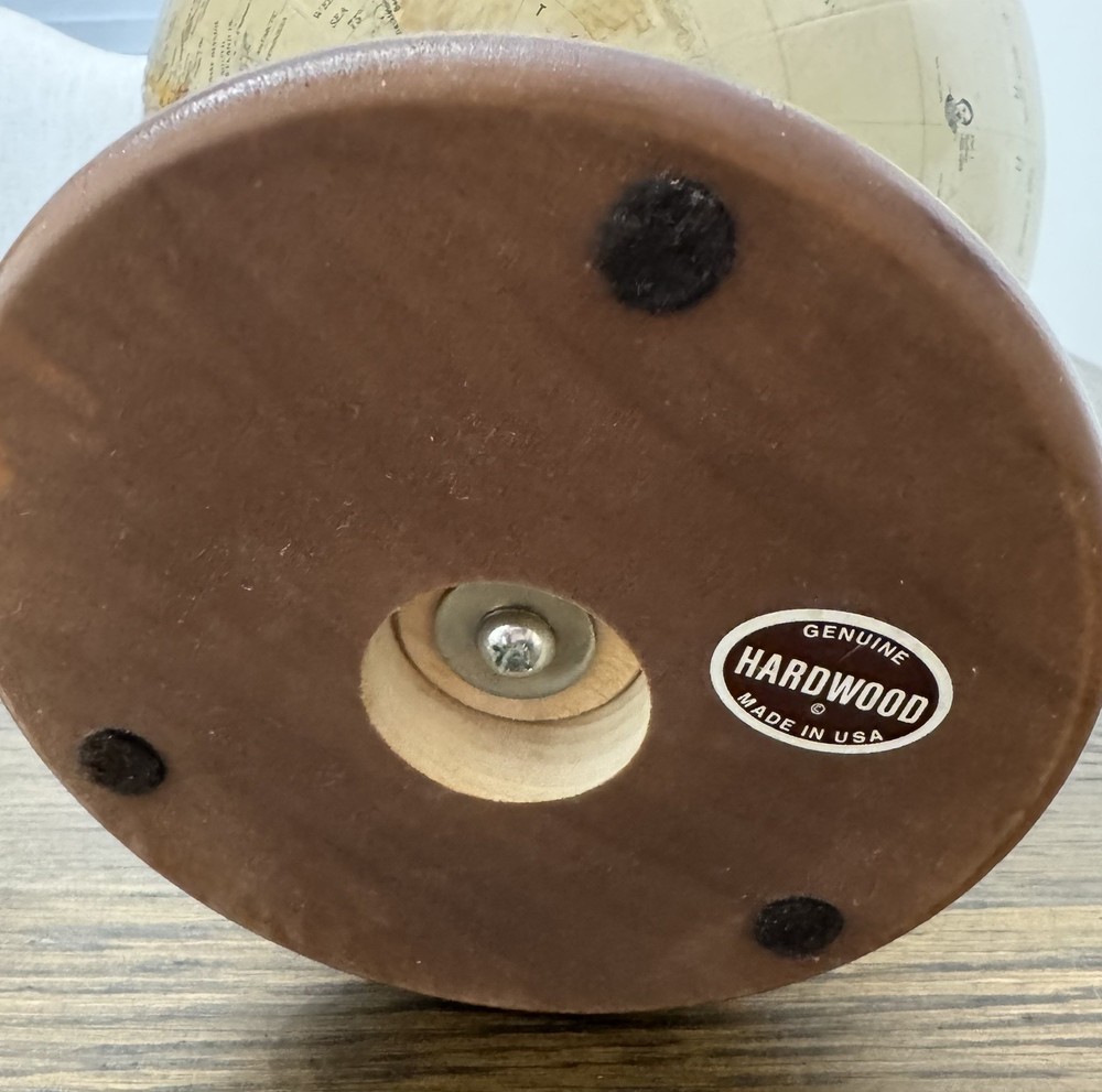 Vintage Replogle Rotating World Globe Desktop Wood Base