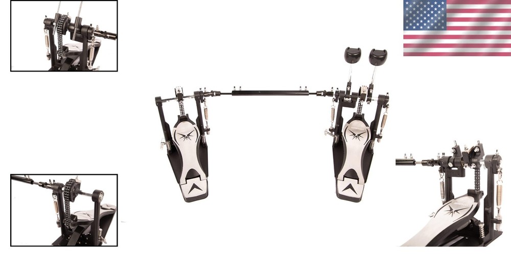 Versatile Double Drum Pedal with Adjustable Hammer and Secure Grip Stability