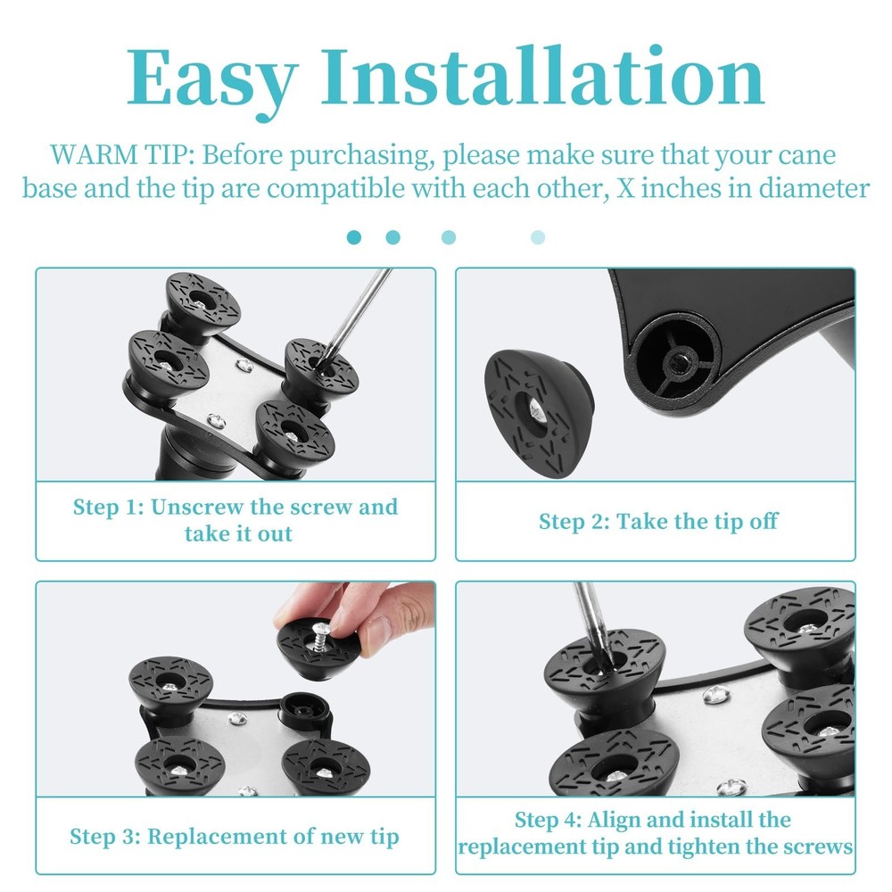 Walking Cane Accessories Durable Replacement Quad Canes Tips, Extra Stability...