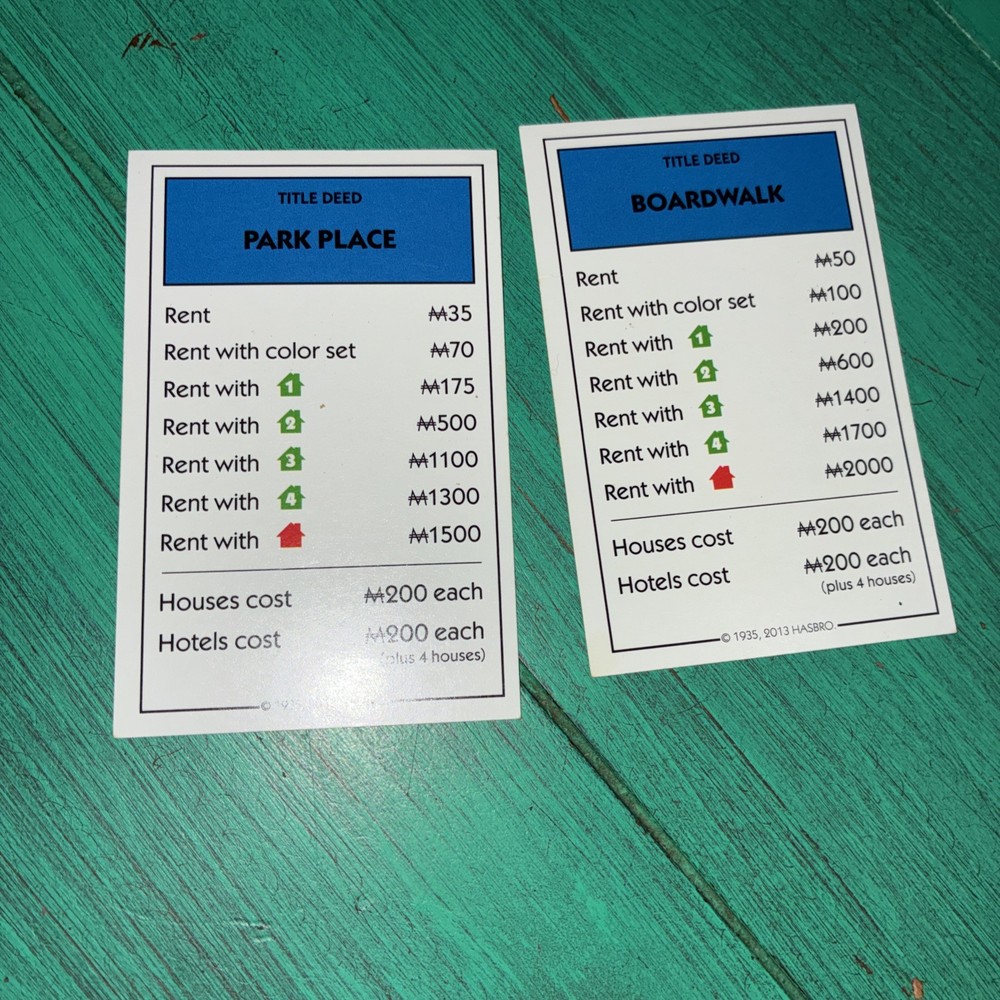 2014 Monopoly Replacement - 2 Blue Property Cards