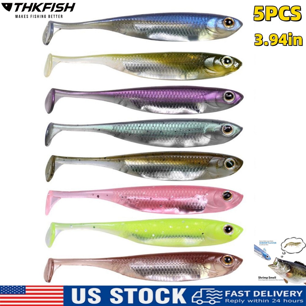 5pcs 3.94in Soft Plastic Baits Fork Tail Soft Jerkbait Minnow Lures Swimbaits