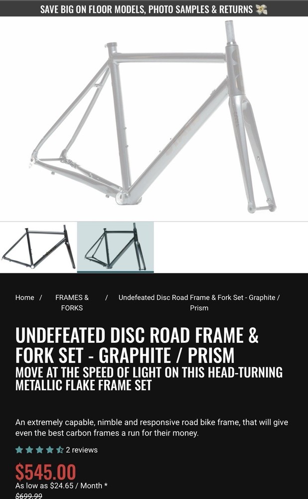 State Undefeated Disc Road Aluminum Frame & Fork Set Graphite/Prism