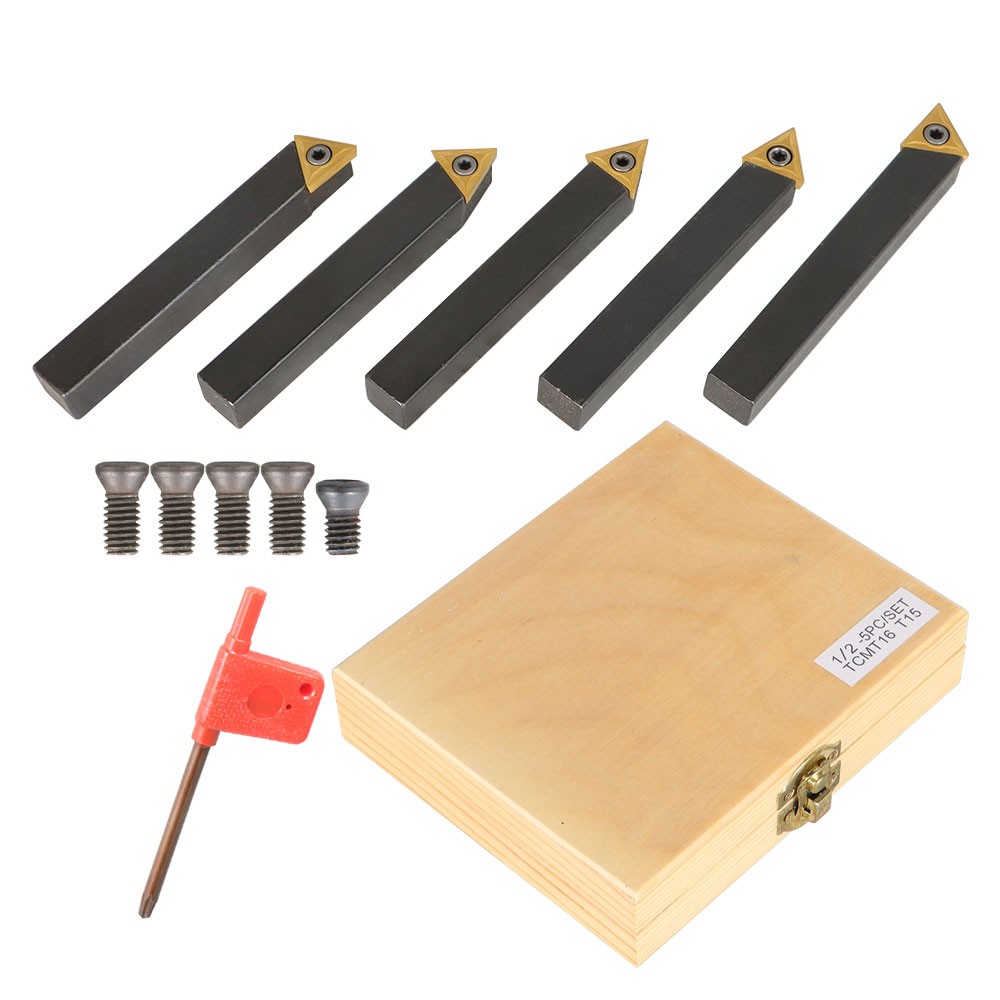 5PCS 1 / 2 "lathe indexable carbide insert + turning tool bit holder kit NEW