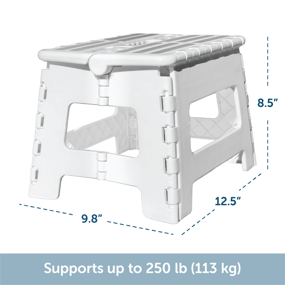 FOLDING STEPPING STOOL Non-Slip, Carry Handle - White