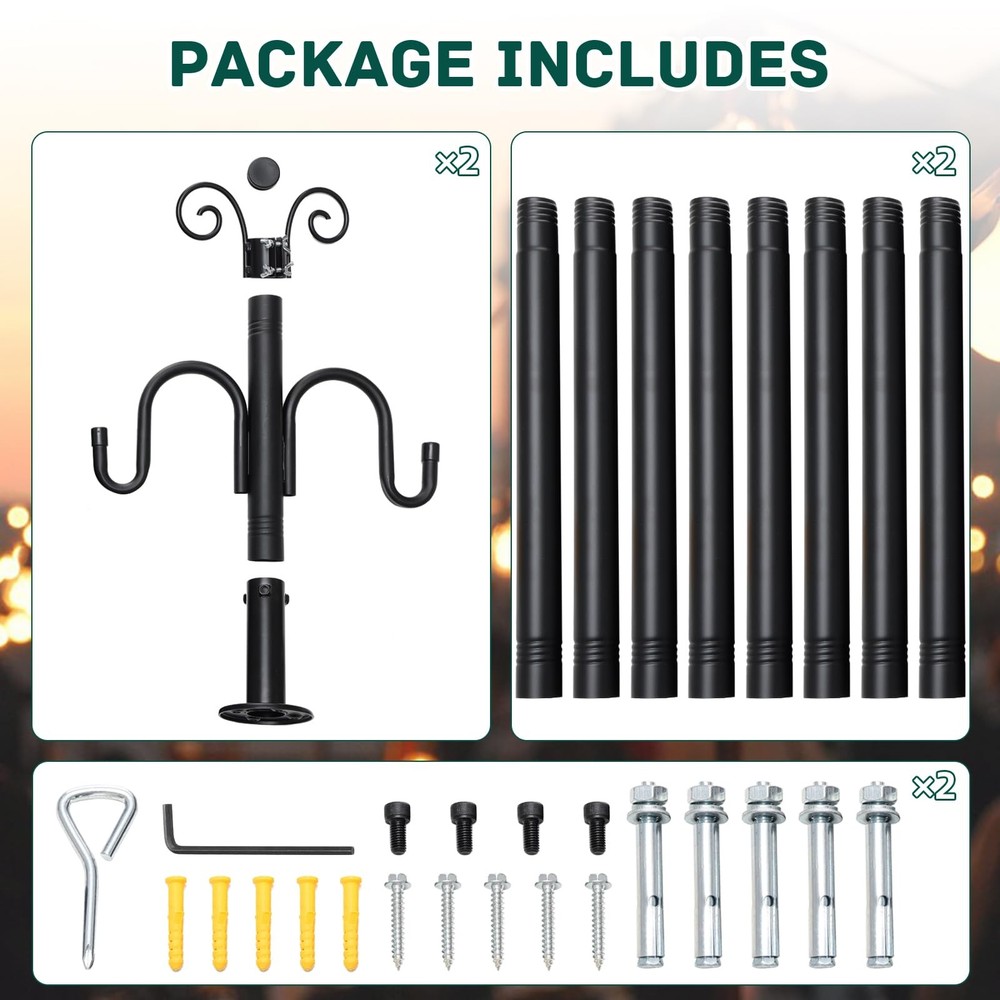 String Light Poles Patio Light Poles for String Lights Metal Post with Hooks