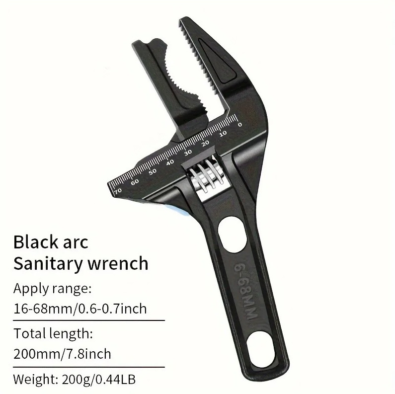 1pcs Black Adjustable Bathroom Wrench 16–68mm Multi-Functional Tool - NEW