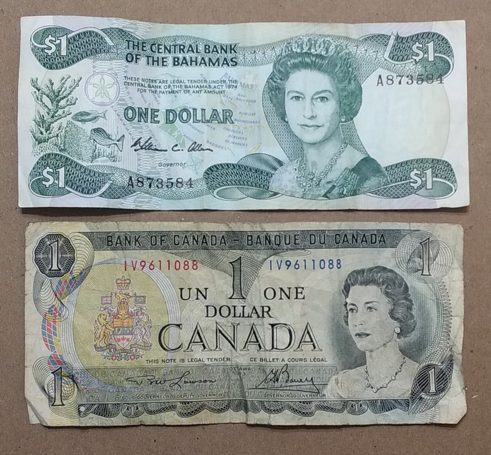 Bahamas 1974 $1 & Canada 1973 $1