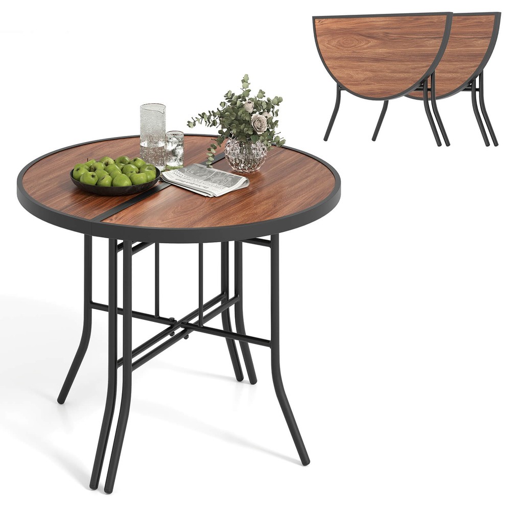2PCS Half-Round Folding Event Table Foldable Banquet Table w/ Metal Frame Brown