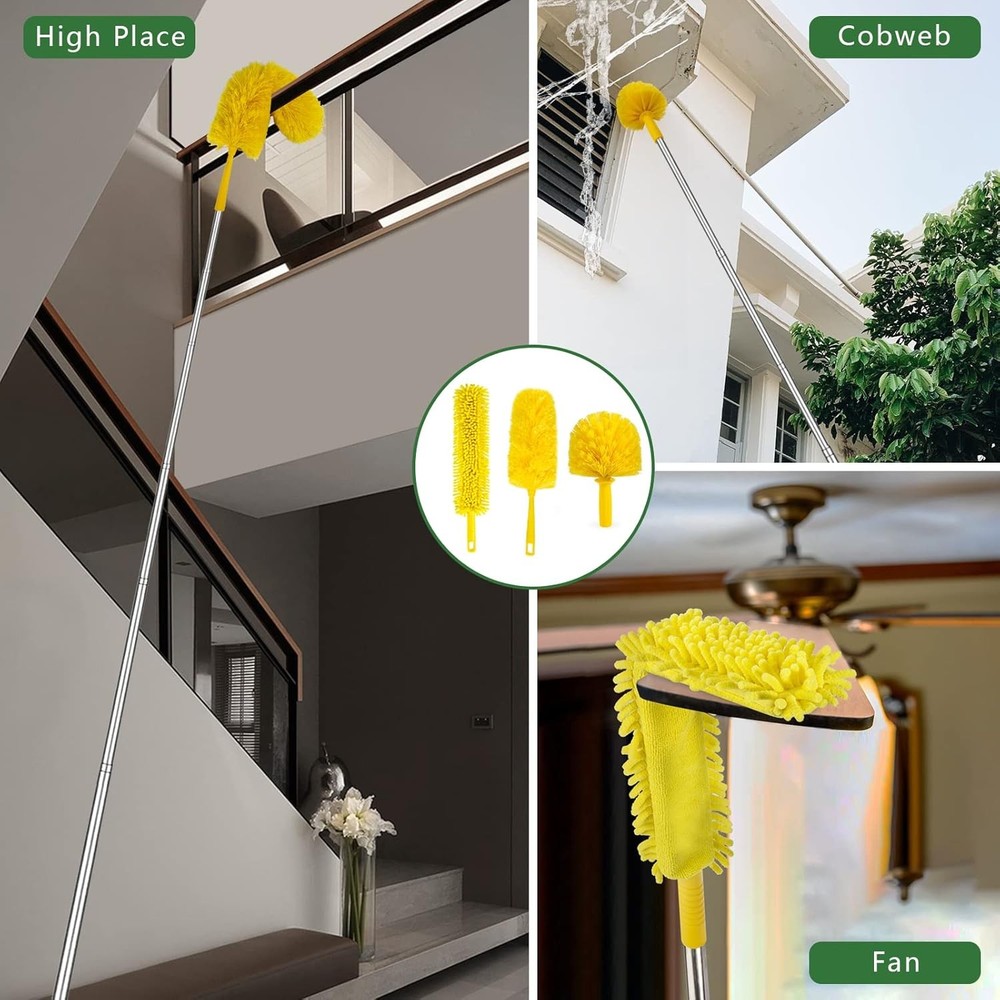 17FT Extendable Duster W/ 2-9 ft Extension Pole High Ceilings Cobweb Duster