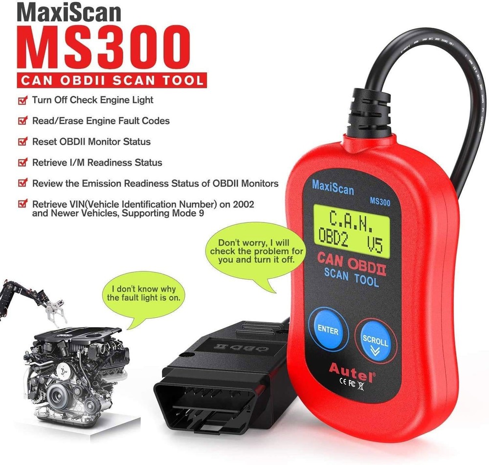 Autel MS300 OBD2 Scanner Code Reader Turn Off Check Engine Light Car Diagnostics