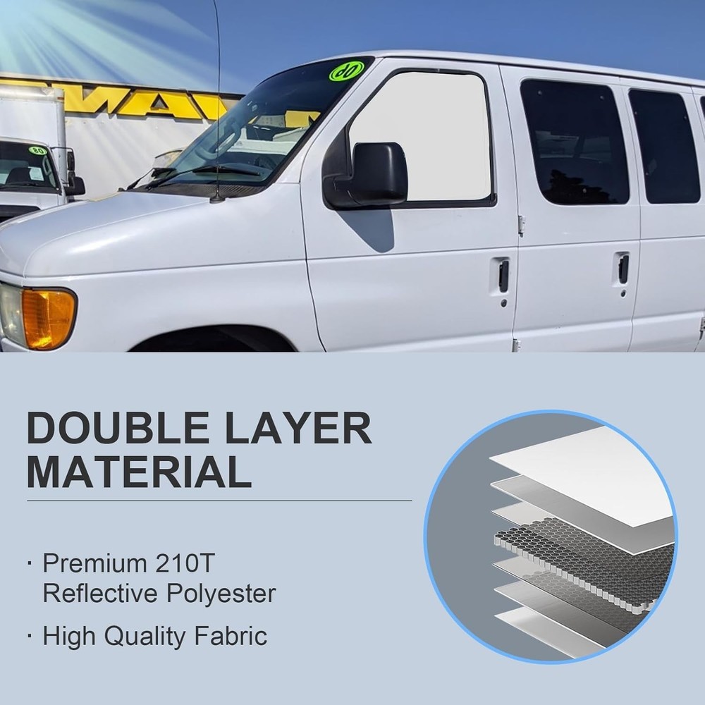 Front Side Window Sun Shade for Silver & Black-Fit Ford E-150 E-250 E-350 E-450