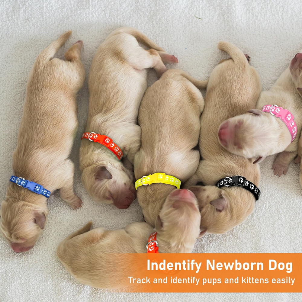 Puppy Collars, Super Soft Nylon Adjustable Whelping ID Bands, Footprint Pattern