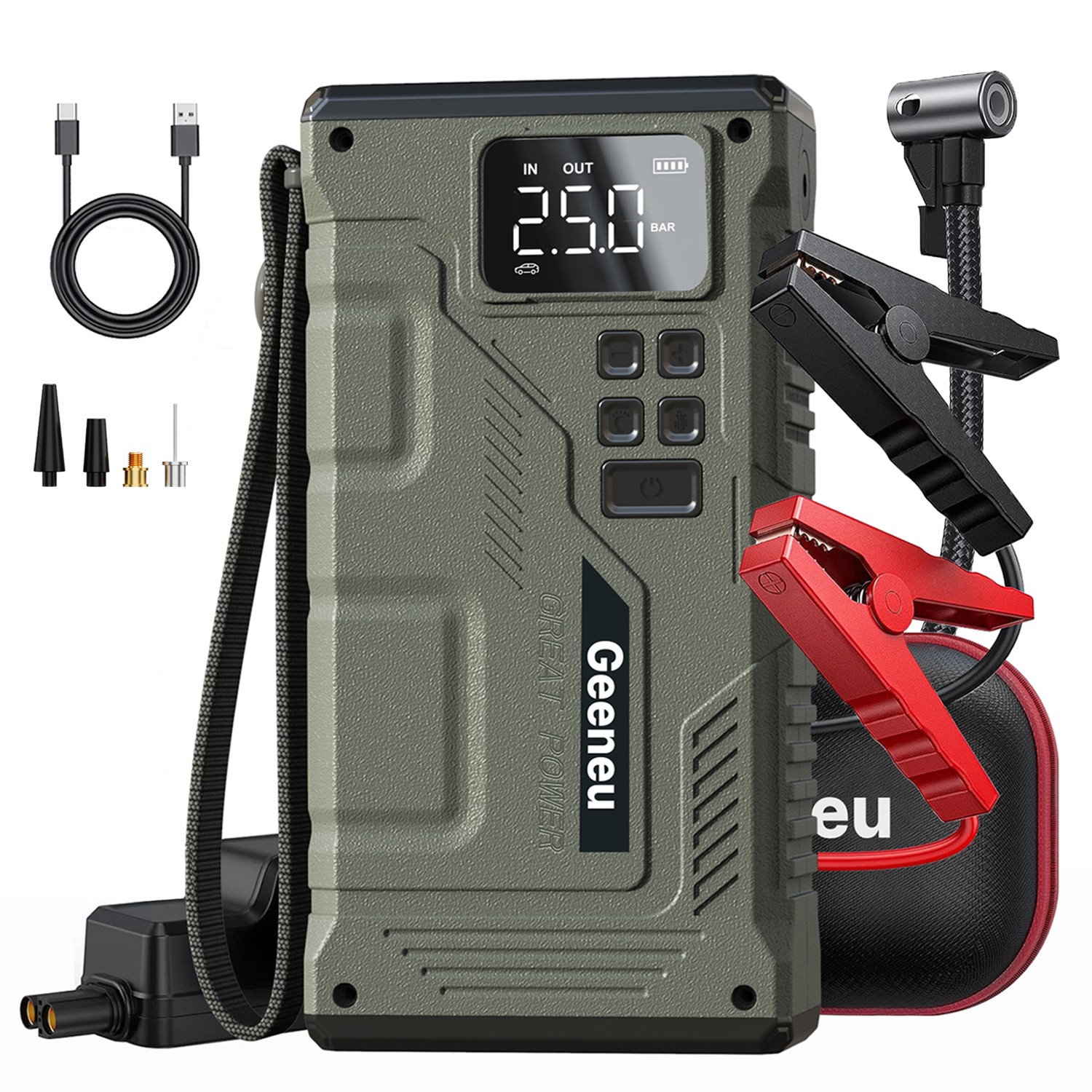 8000A Portable Car Jump Starter With Air Compressor Pack Booster 12V Power Bank