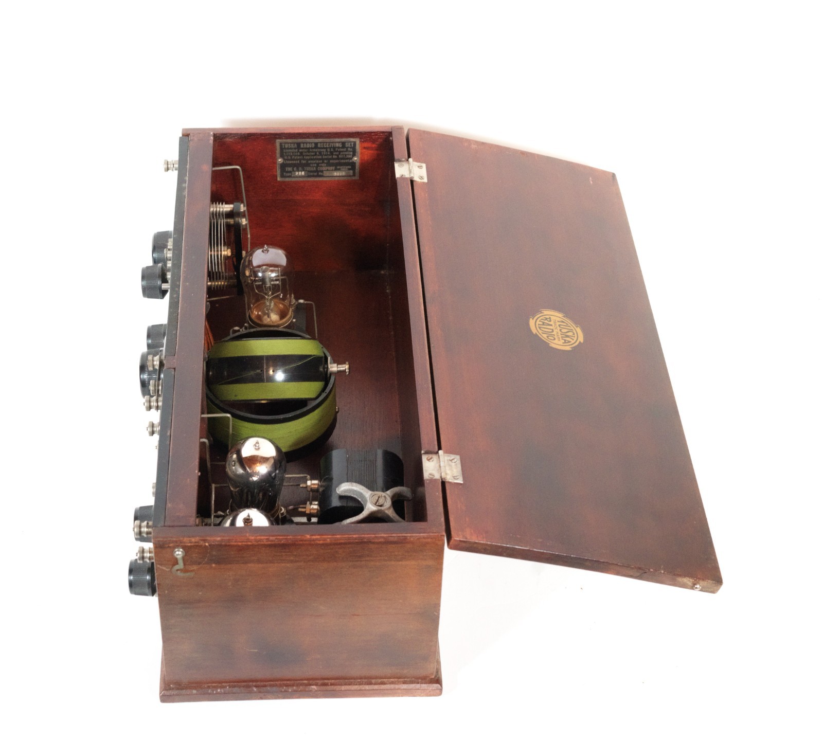 1922 Tuska 225 Split-Panel Radio w/Brass Base Tipped Tubes * Excellent * Works