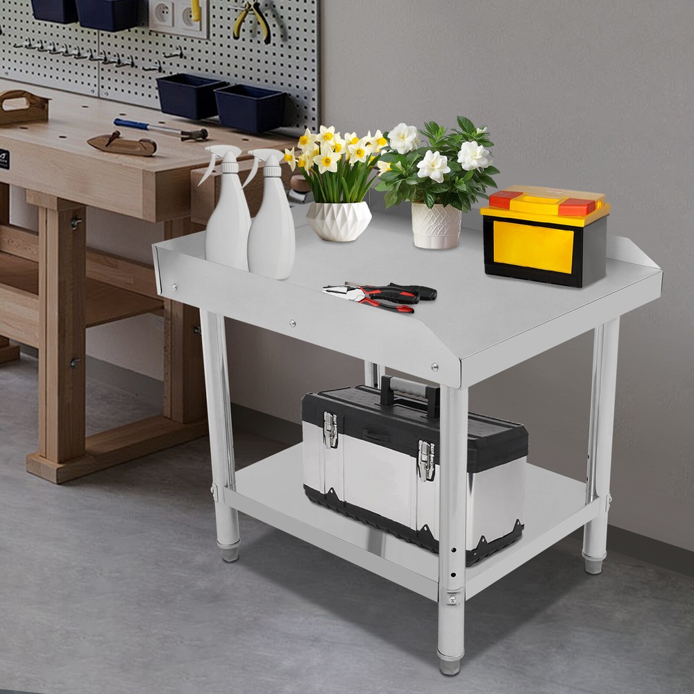 Adjustable Work Table Commercial Stainless Steel Prep Table Kitchen w/Backsplash