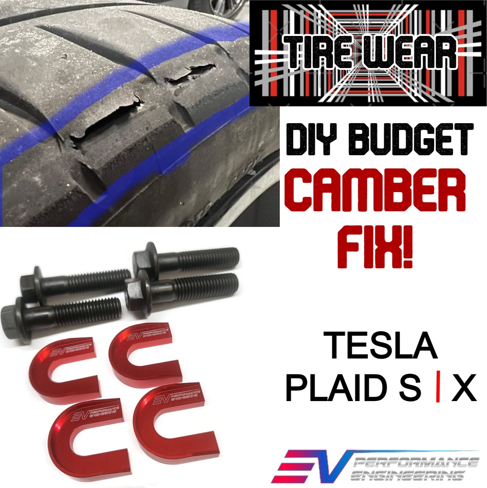 TESLA Model S X PLAID- REAR CAMBER KIT ALIGNMENT SHIMS -DIY TIRE WEAR FIX 1.5deg