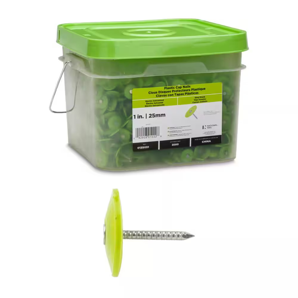 1 In. (2D) Electro Galvanized Ring Shank Nail with Plastic Cap (3000-Count)