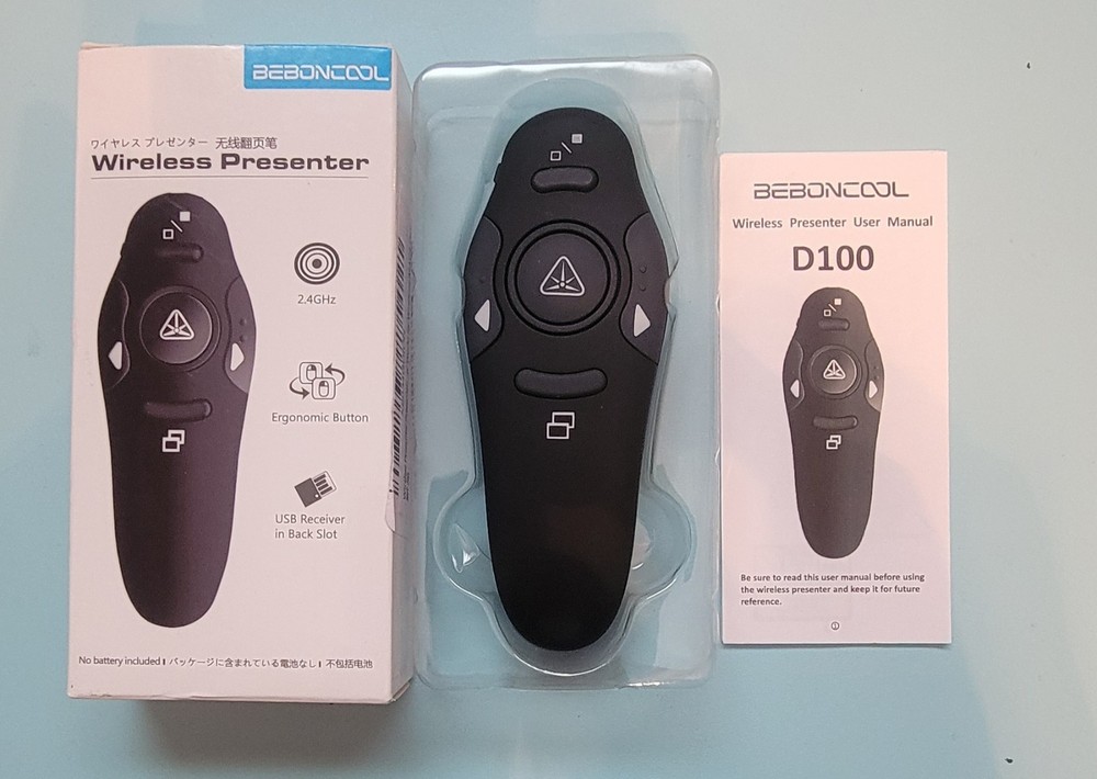 Beboncool Black Wireless Presenter 2.4GHz Ergonomic Button