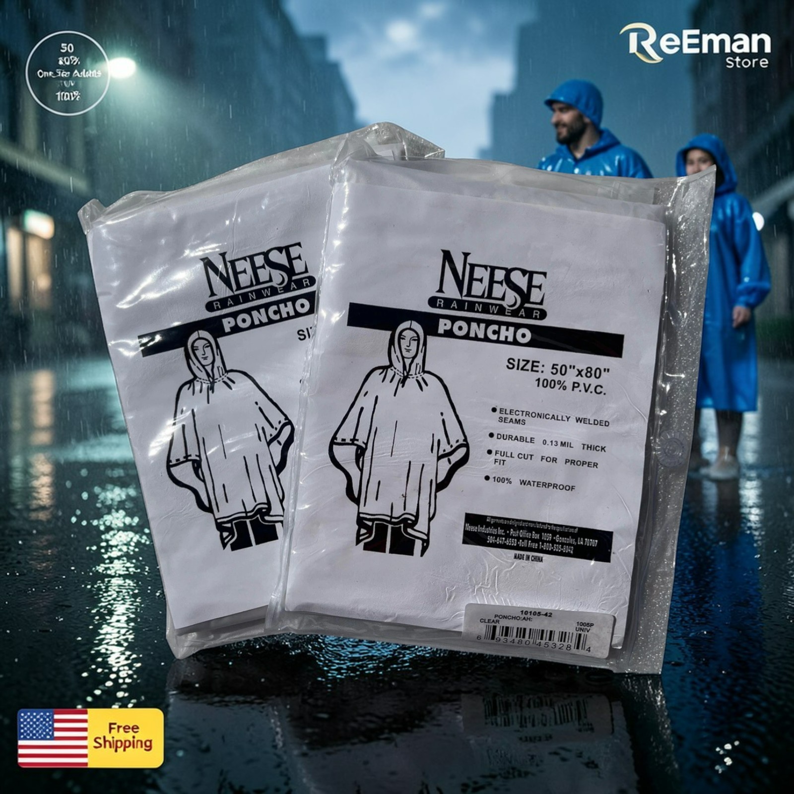 Unisex Rainwear Poncho Waterproof Rain Coats Adults Assort Colors Standard Size