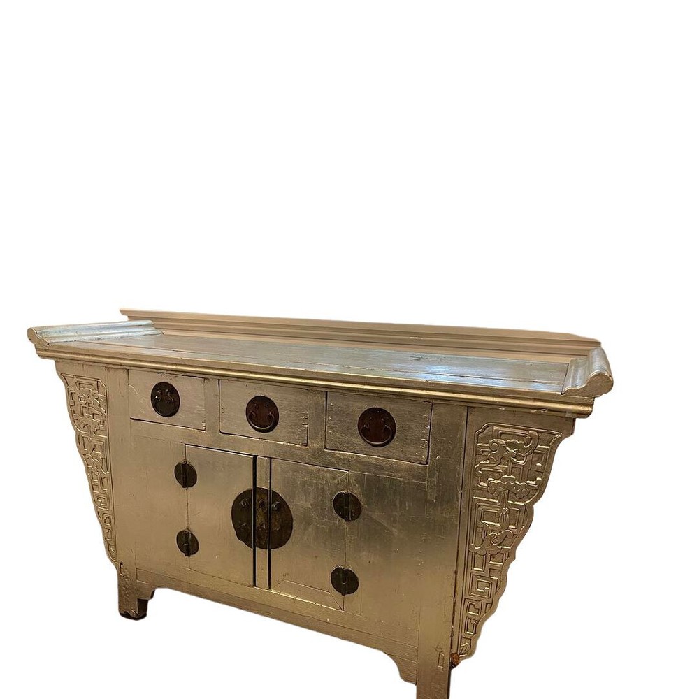 Silver Foil Asian Credenza