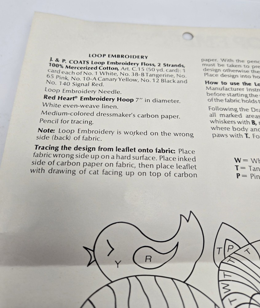 Loop Embroidery Pattern Coats And Clark 1987 Cat And Bird Pattern Unused