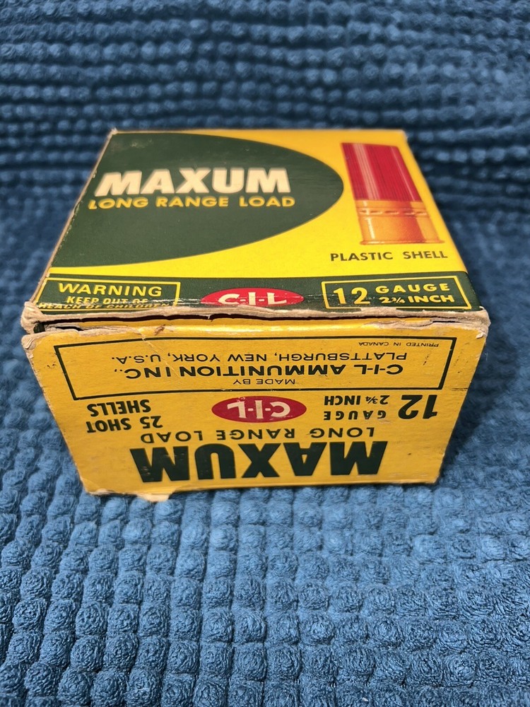 Vintage C I L Maxum Long Range Load 12ga EMPTY Shotgun Shell Box