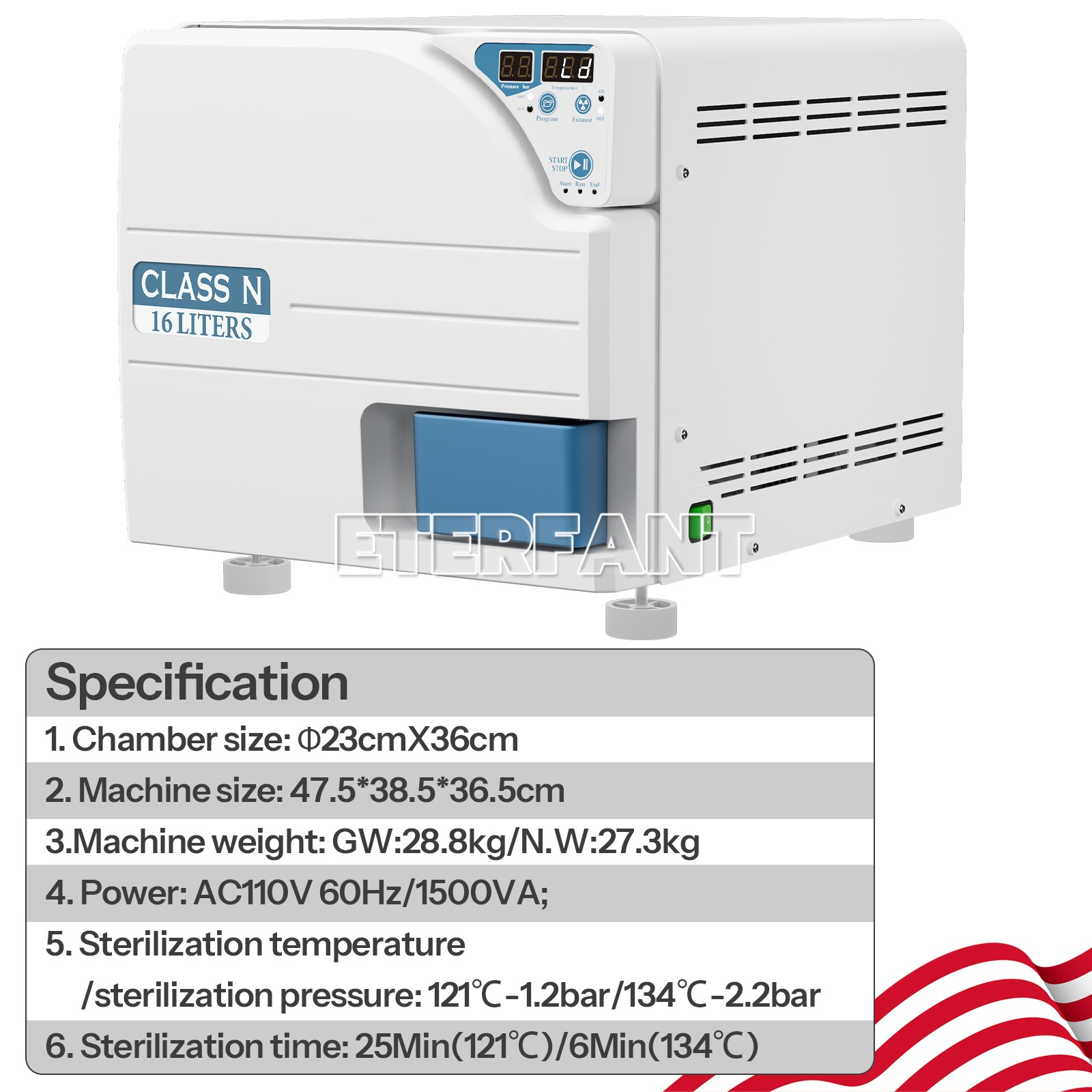 16/18/23L Class N Dental Medical Autoclave Steam Sterilizer with Drying Function