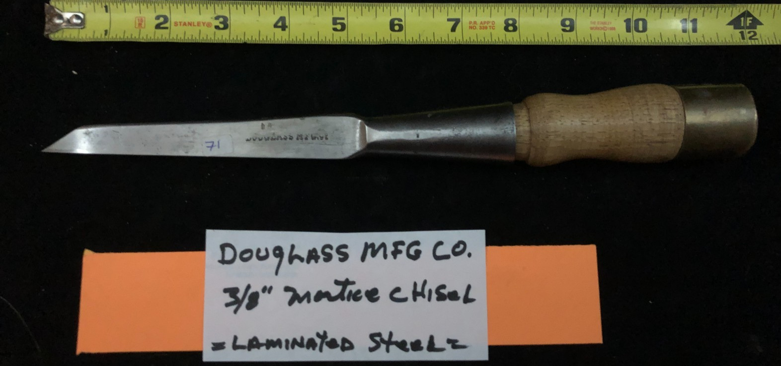 Vintage Douglass Mfg Co 3/8" Socket Mortice Wood Chisel Lam. Steel
